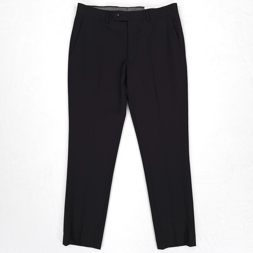 Calvin Klein Mens Skinny Fit Suit Pants 36x30 Black Solid Stretch Wool Blend NWT